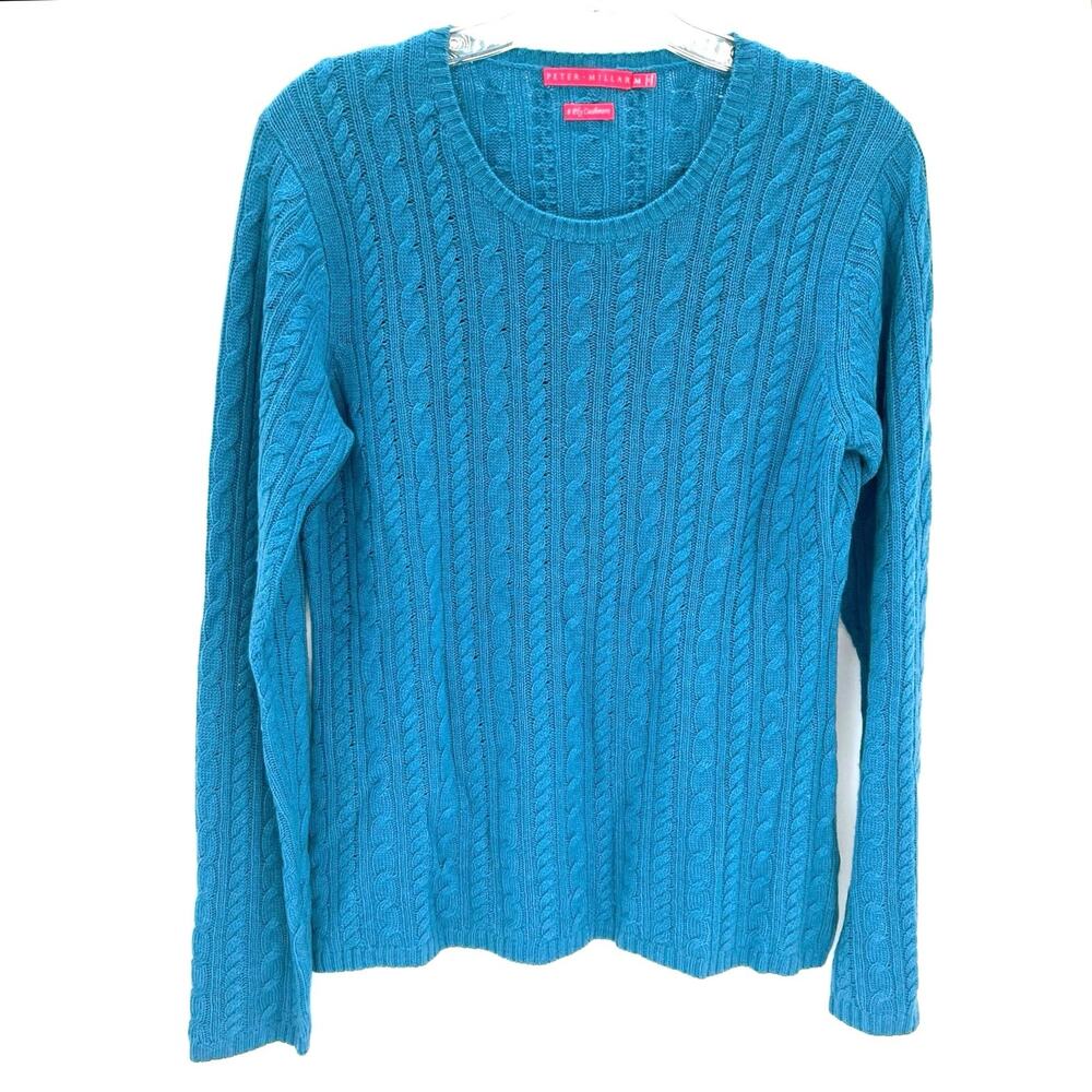 Peter Millar Teal Cable-Knit Crewneck Cashmere Sweater
